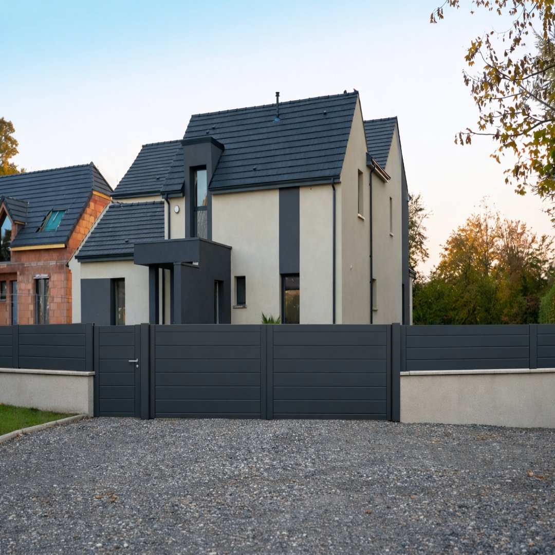 Simulation de clôture moderne sur maison individuelle   avec rendu réaliste avant travaux 